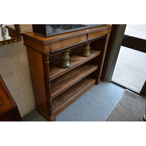 391 - A good 19th century oak and ebony bookcase with two frieze drawers above a pair of adjustable shelve... 