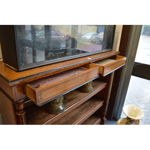 391 - A good 19th century oak and ebony bookcase with two frieze drawers above a pair of adjustable shelve... 