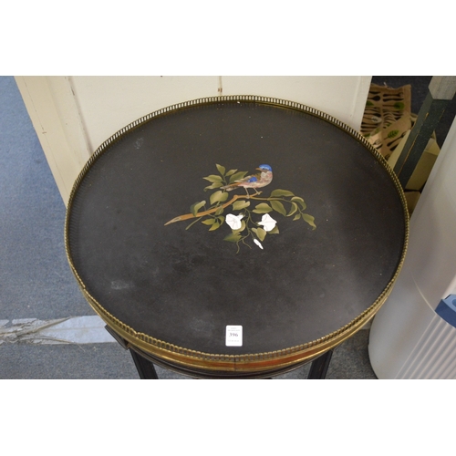 396 - A good 19th century circular slate, ormolu and ebonised centre table, the top inlaid with a pietra d... 