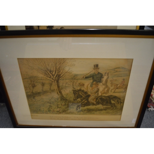 401 - John Leach, four hunting and other prints, uniformly framed and glazed together with a similar print... 