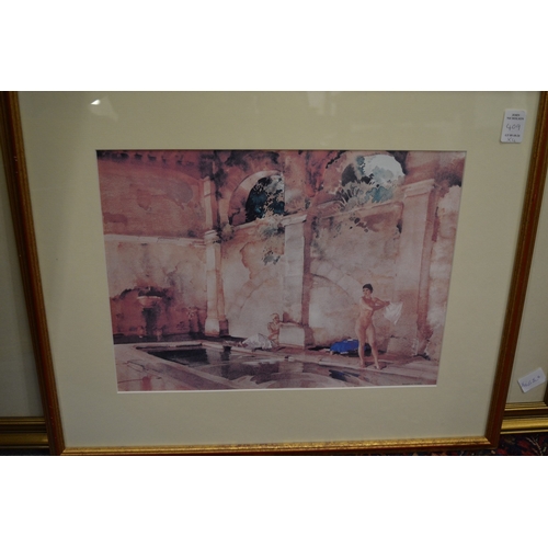 409 - Sturgeon, reclining female figure with a hand mirror, signed print together with three Russell Flint... 