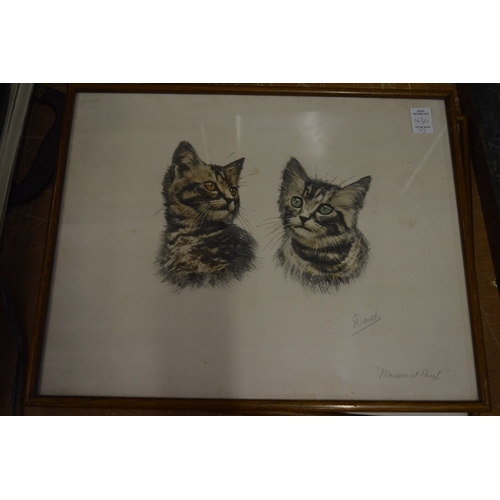 430 - An engraving depicting two Scottie dogs and two pictures of cats.