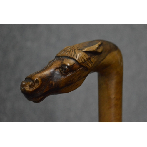 630 - Walking stick carved with a horses head.