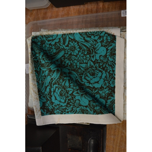 699 - A quantity of Honiton and other lace, Ikat silk trousers and skirt etc together with a piece of Sand... 