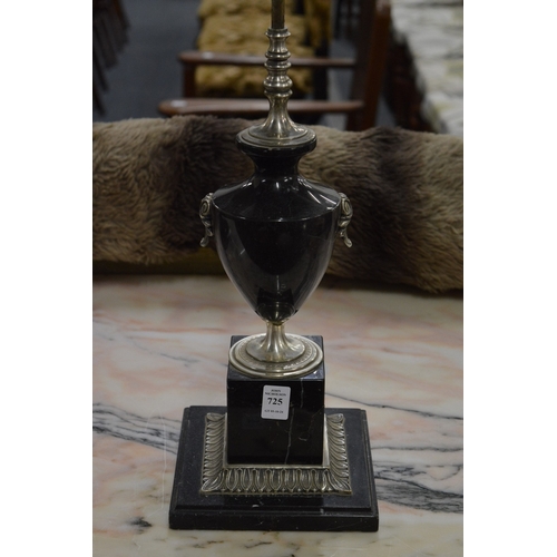 725 - A marble and chrome plated urn shaped lamp base.