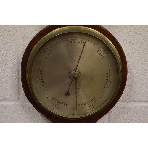 727 - A 19th century mahogany barometer and thermometer, the silvered dial signed C Somalvico, London.