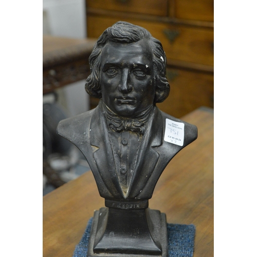 751 - A bronze bust of Beethoven together with a composite bust of Chopin.