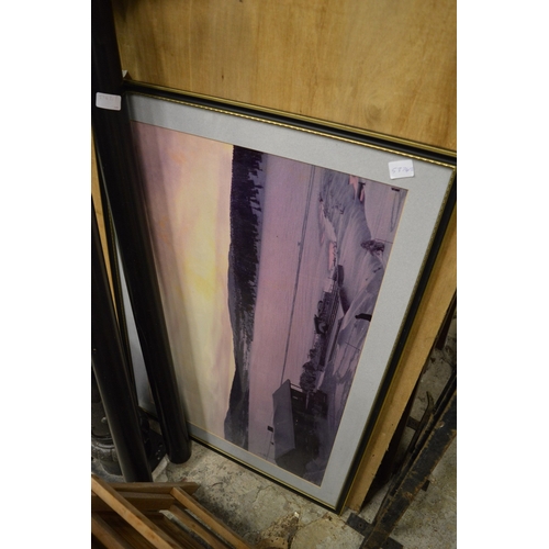 92 - A folding hardwood tray table and a decorative photographic print.