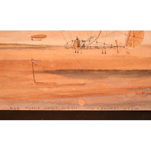 109 - Alberto Santos-Dumont (1873-1932), 'Nice, France, Airship', watercolour, signed and inscribed, and d... 