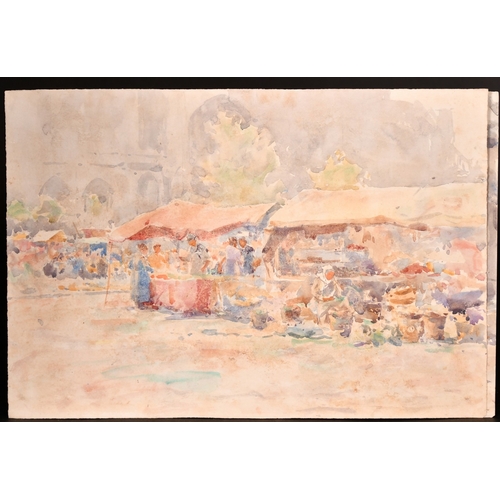 110 - Harold Swanwick (1866-1929), figures at a busy market in Dieppe, watercolour, signed and inscribed, ... 