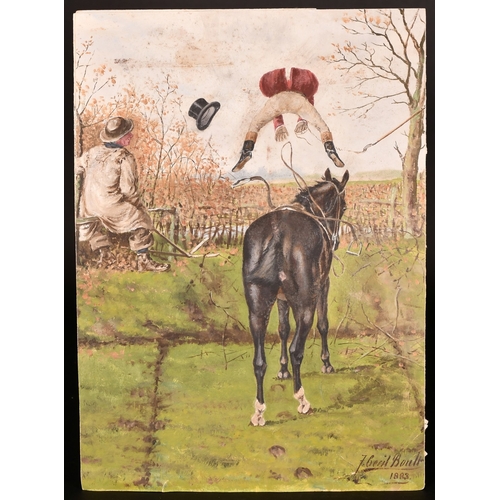 113 - Francis Cecil Boult (late 19th Century), a startled huntsman being thrown from his horse with a lady... 