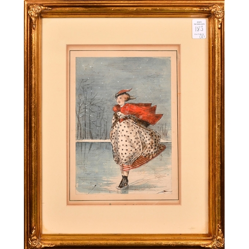 116 - Attributed to Richard Doyle (1824-1883), a pair of watercolour scenes of female figures skating, 'Ta... 