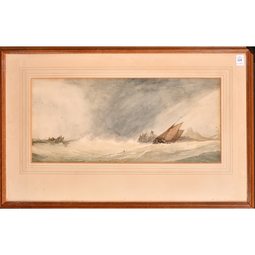 125 - John Cuthbert Salmon (1844-1917), shipping approaching a harbour in a gale, watercolour, signed and ... 