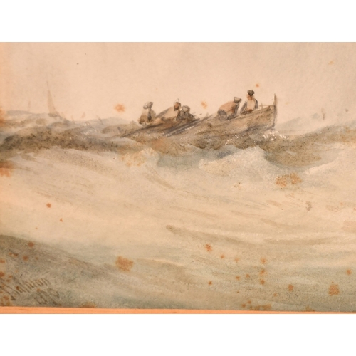 125 - John Cuthbert Salmon (1844-1917), shipping approaching a harbour in a gale, watercolour, signed and ... 