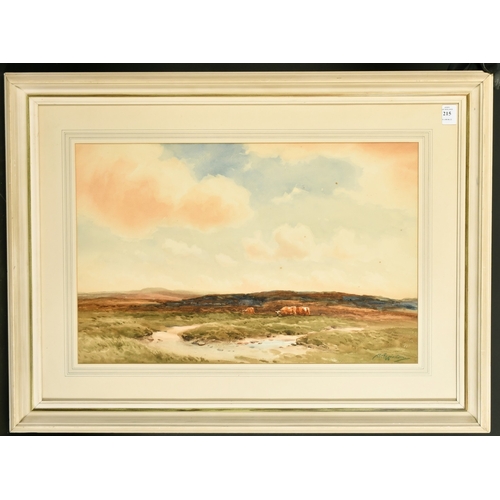 162 - Wycliffe Egginton (1875-1951) British, cattle grazing on a moorland landscape, watercolour, signed, ... 