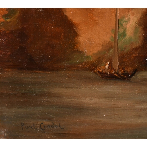 168 - Paul Crodel (1862-1928), figures in a rowing boat by a rocky coastline, oil on canvas, signed, 12