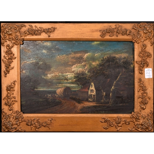 174 - 19th Century, Possibly American School, a pair of scenes of wagons on country paths, oil on board, 9... 