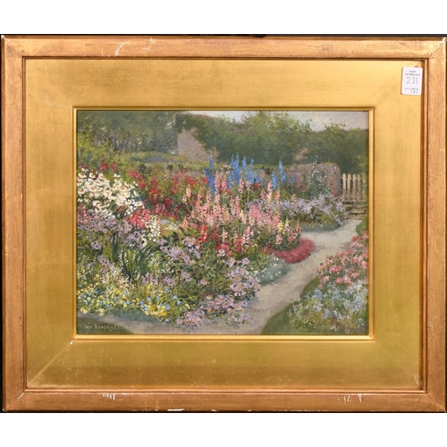 179 - Guy Kortright (1877-1939), a pair of oil on canvas garden scenes with abundant flowers in full bloom... 