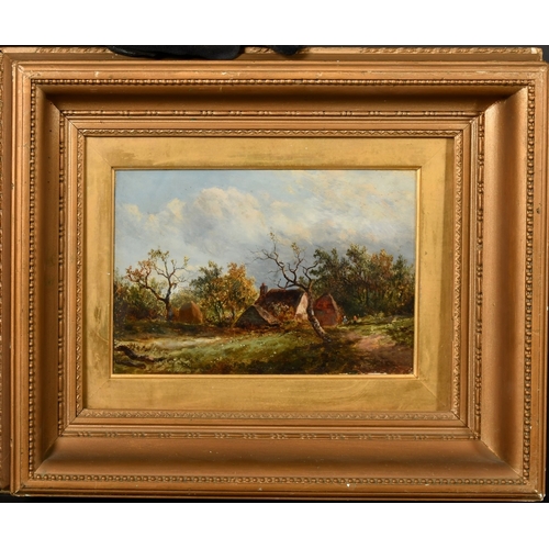 200 - J. Thors, A cottage and barns in a wooded glade with figures, oil on panel, inscription verso and si... 