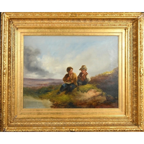 227 - Attributed to John Barker (1811-1886) British, 'Landscape with peasant boys', two boys sitting on a ... 