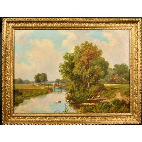 232 - Robert Fenson, (Henry Maidment) (fl. 1889-1914) British, A river landscape with cattle on a bridge a... 