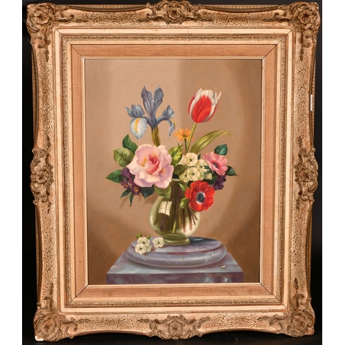 234 - Alexander Wilson, a still life of mixed flowers in a glass vase, oil on board, signed, 18