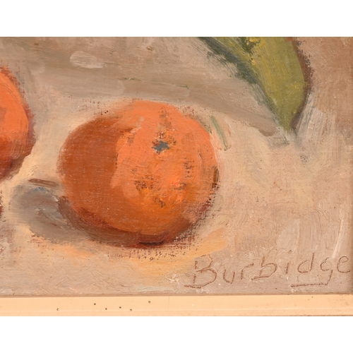 235 - Modern British School, a still life of a pot plant, jug and oranges, oil on board, 16