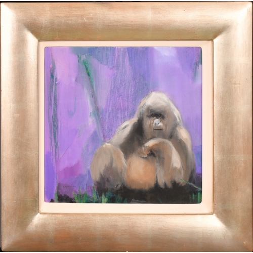 245 - Andew Squire (b. 1954), 'Silverback', study of a seated gorilla, oil on canvas, signed, 12