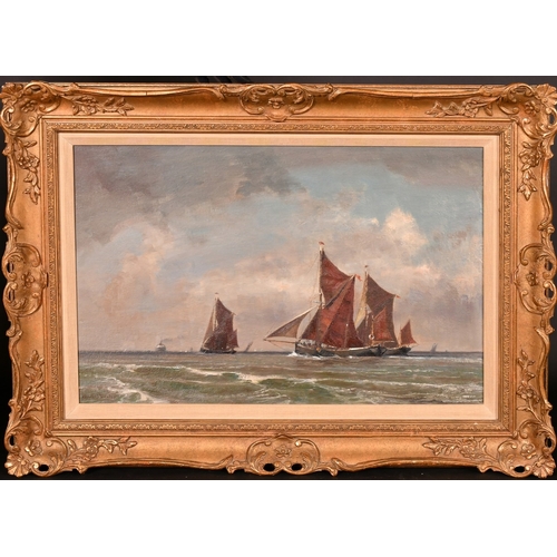 249 - Kenneth Denton (b. 1932), 'Barges at Harwich', oil on board, signed, inscribed verso, 16