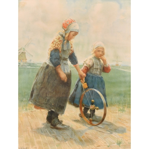 25 - After Frantz Charlet (1862-1928), a pair of chromolithographs of children in leisurely pursuits, in ... 