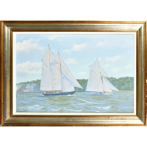 251 - Ron Charles Mitchell (b. 1960), classic yachts racing off Cowes, oil on canvas, signed and dated 201... 