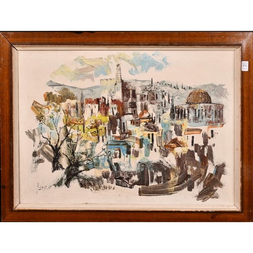 271 - Late 20th Century Israeli School, a view of Jerusalem, oil on canvas, indistinctly signed, 19.75