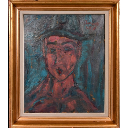 273 - After Bomberg, a head study of a figure in a hat, oil on board, bears signature, 24