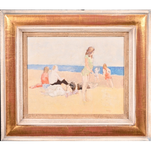 282 - John Napper (1916-2001), a pair of oil on canvas scenes of figures on a beach, each signed and dated... 