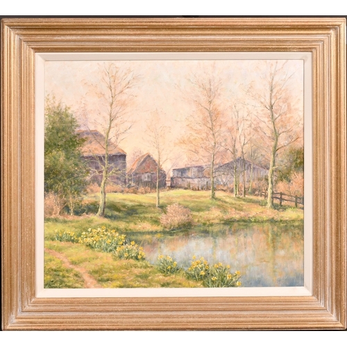 292 - Mervyn Goode, 'Daffodils Beside the Farm Pond', oil on canvas, signed, 16