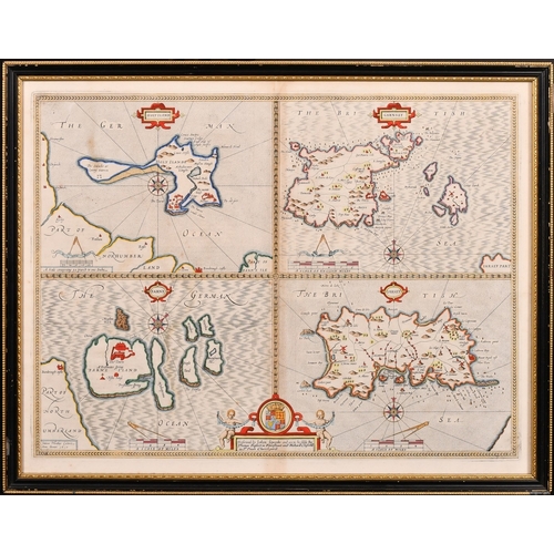 3 - John Speede, A 17th Century engraved map of 'Holy Iland, Garnsey, Farne and Jarsey', hand coloured, ... 