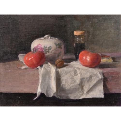 303 - Georges Weissbort (1928-2013), a pair of still life works featuring a porcelain jar and tomatoes and... 