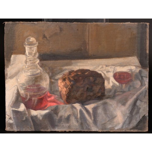 306 - Georges Weissbort (1928-2013), a pair of still life works featuring bread and fruit, oil on canvas l... 