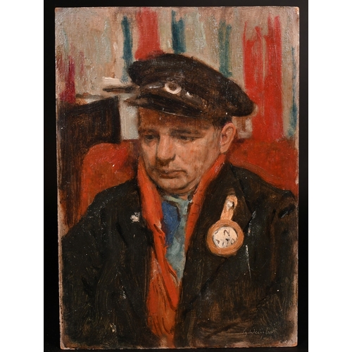 314 - Georges Weissbort (1928-2013), a portrait of a gentleman in a peaked cap, oil on board, 14