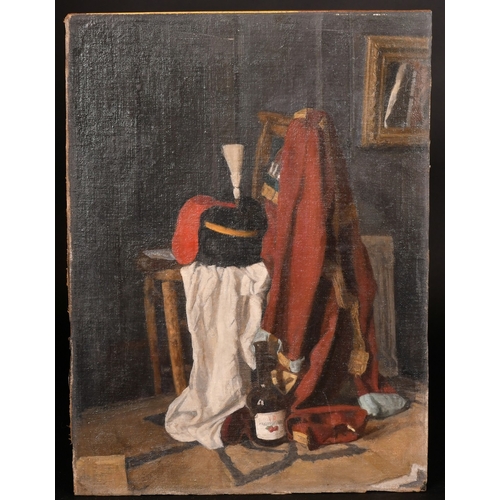 315 - Georges Weissbort (1928-2013), a still life featuring a soldier's clothes draped over a chair, oil o... 