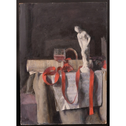 316 - Georges Weissbort (1928-2013), a still life featuring a classical statue and sheet music, oil on can... 