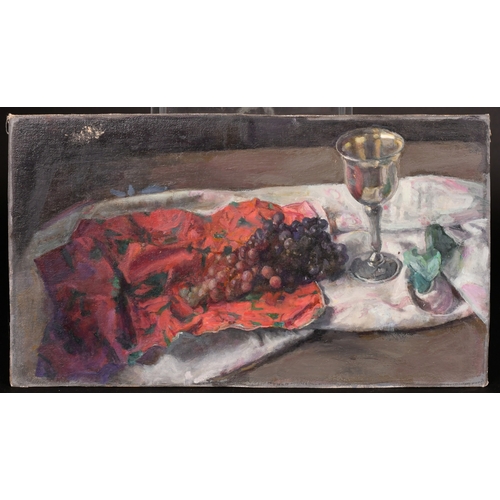 317 - Georges Weissbort (1928-2013), a still life of grapes with a silver goblet, oil on canvas laid down,... 