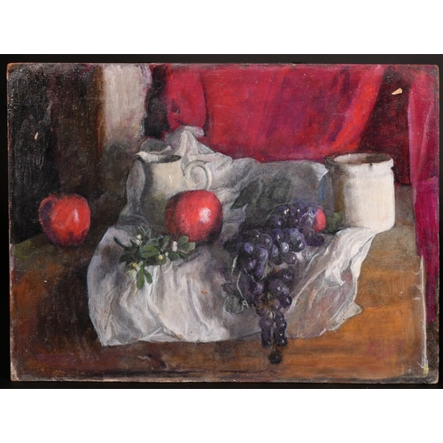 318 - Georges Weissbort (1928-2013), a still life of fruit and white jugs, oil on board, 12