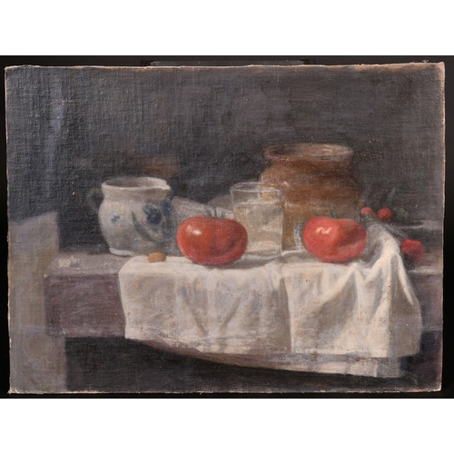 322 - Georges Weissbort (1928-2013), a still life of tomatoes and earthenware jugs, oil on board, 12