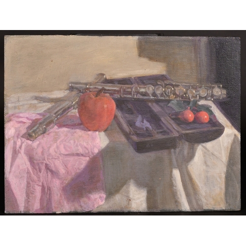 325 - Georges Weissbort (1928-2013), a still life of a flute with fruit, oil on board, 12