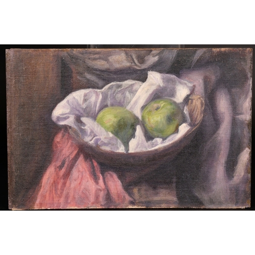 328 - Georges Weissbort (1928-2013), a still life of two green apples, oil on canvas laid down, 10.5