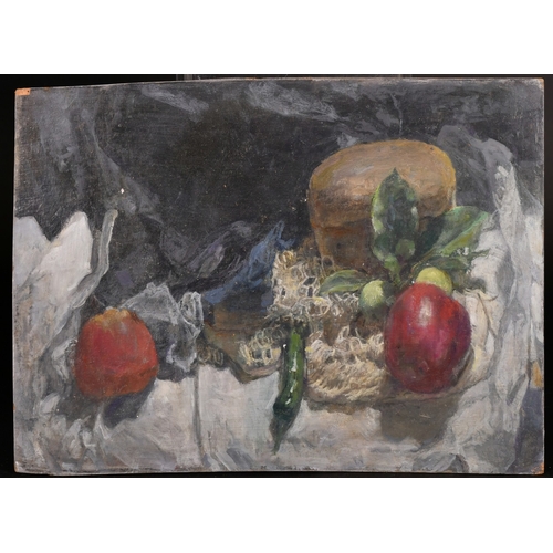 328 - Georges Weissbort (1928-2013), a still life of two green apples, oil on canvas laid down, 10.5