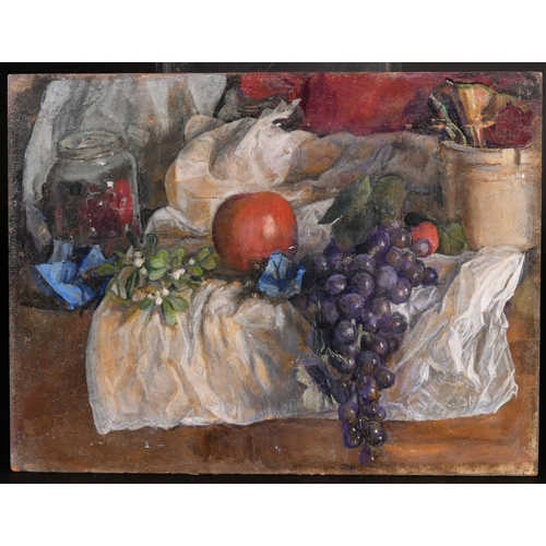 331 - Georges Weissbort (1928-2013), a still life with grapes and other fruit, oil on board, 10.5