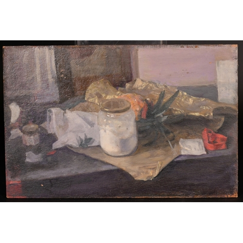 332 - Georges Weissbort (1928-2013), a still life of a trumpet and a glass of wine, oil on canvas laid dow... 