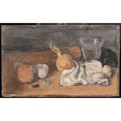 339 - Georges Weissbort (1928-2013), a still life of onions and garlic, oil on board, 8.75